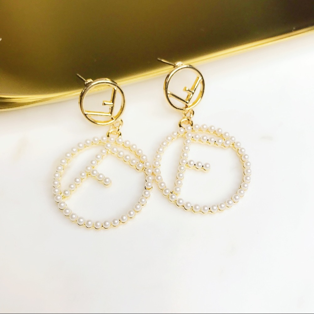 Pearl Letter Statement Drop Earrings